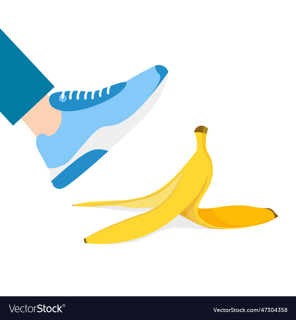 Man leg steps on a banana peel