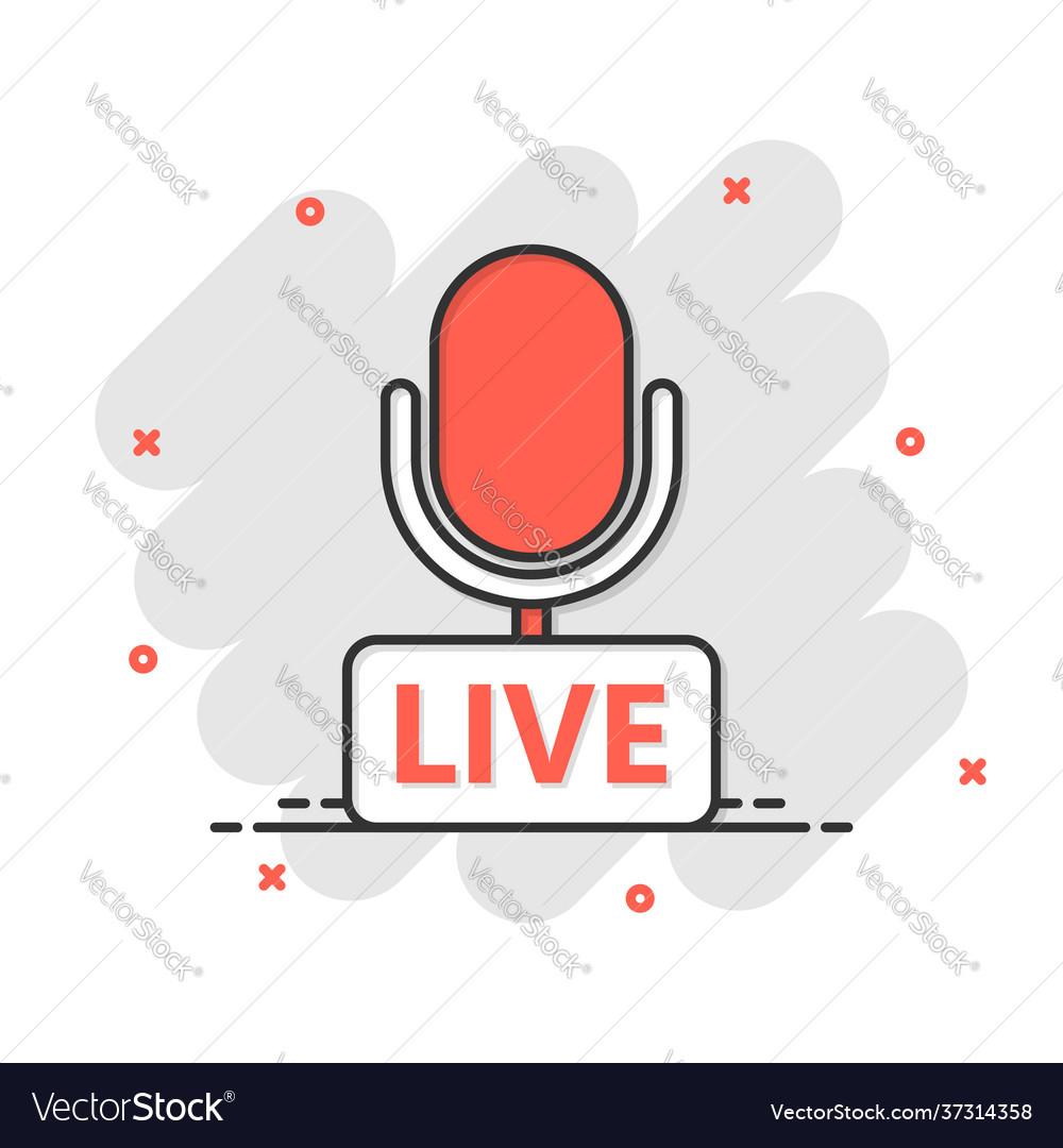 Microphone icon in comic style live broadcast