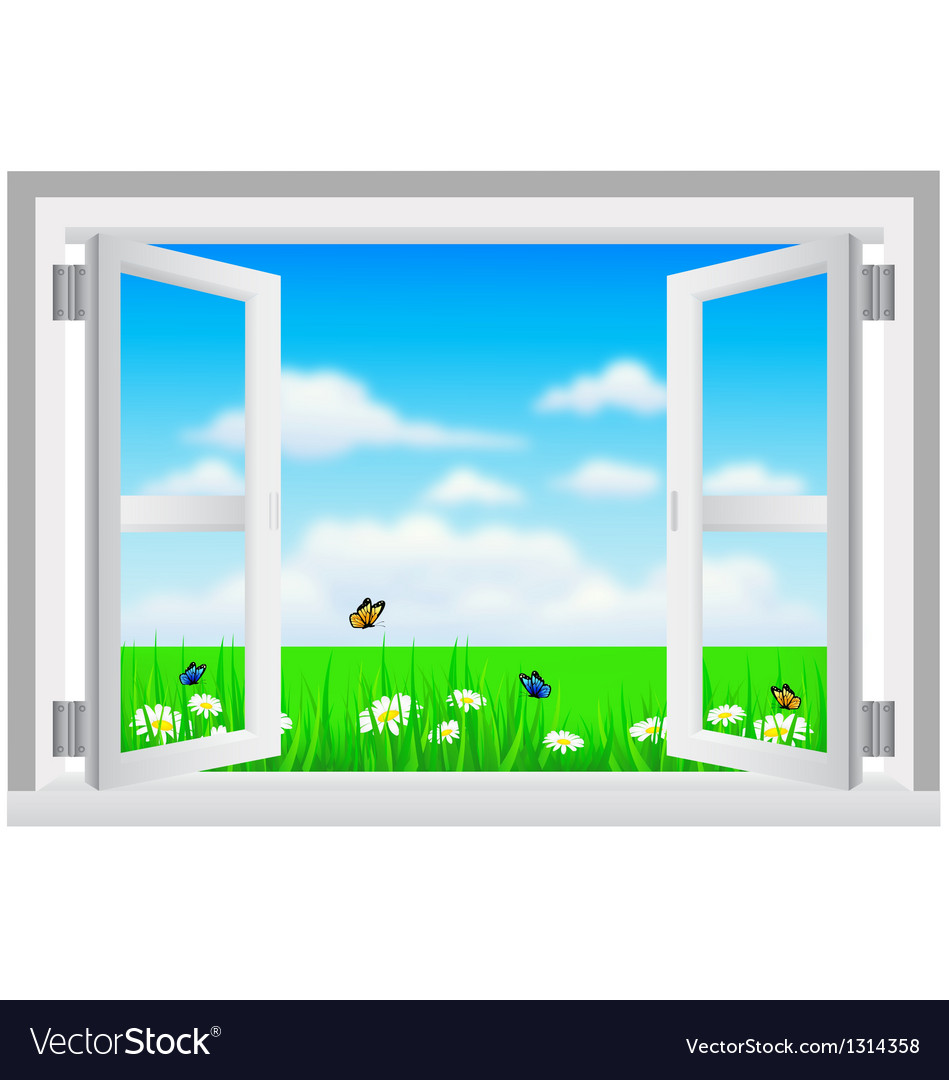 Open white window with scenery Royalty Free Vector Image