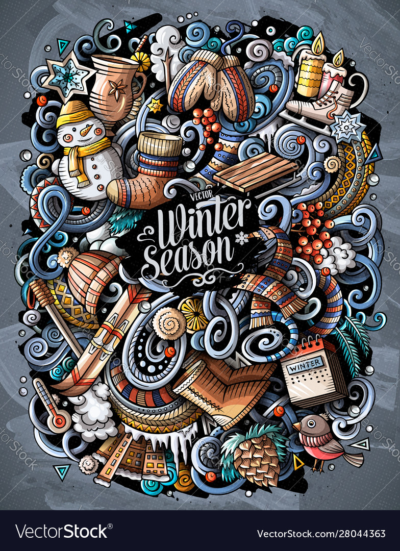 Cartoon doodles winter cold Royalty Free Vector Image