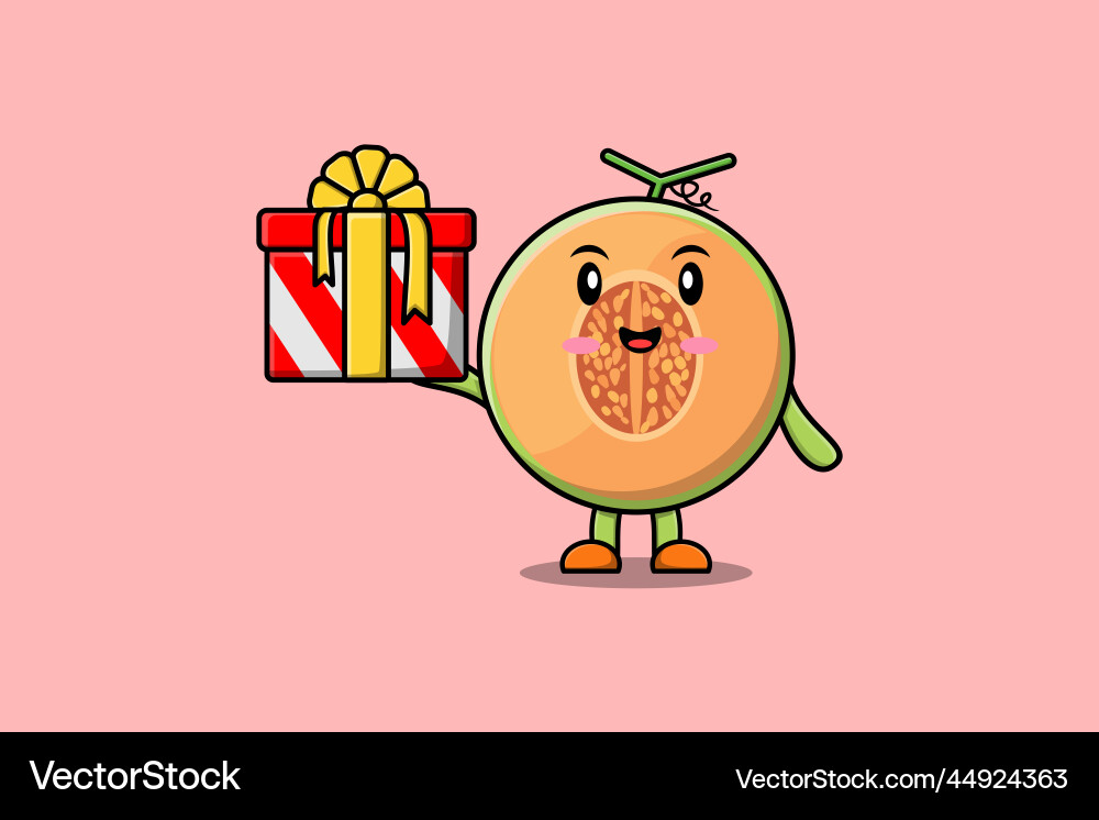 Cute cartoon melon character holding gift box Vector Image
