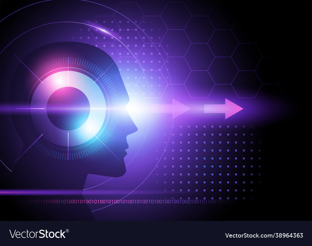 Purple futiristic background with human head