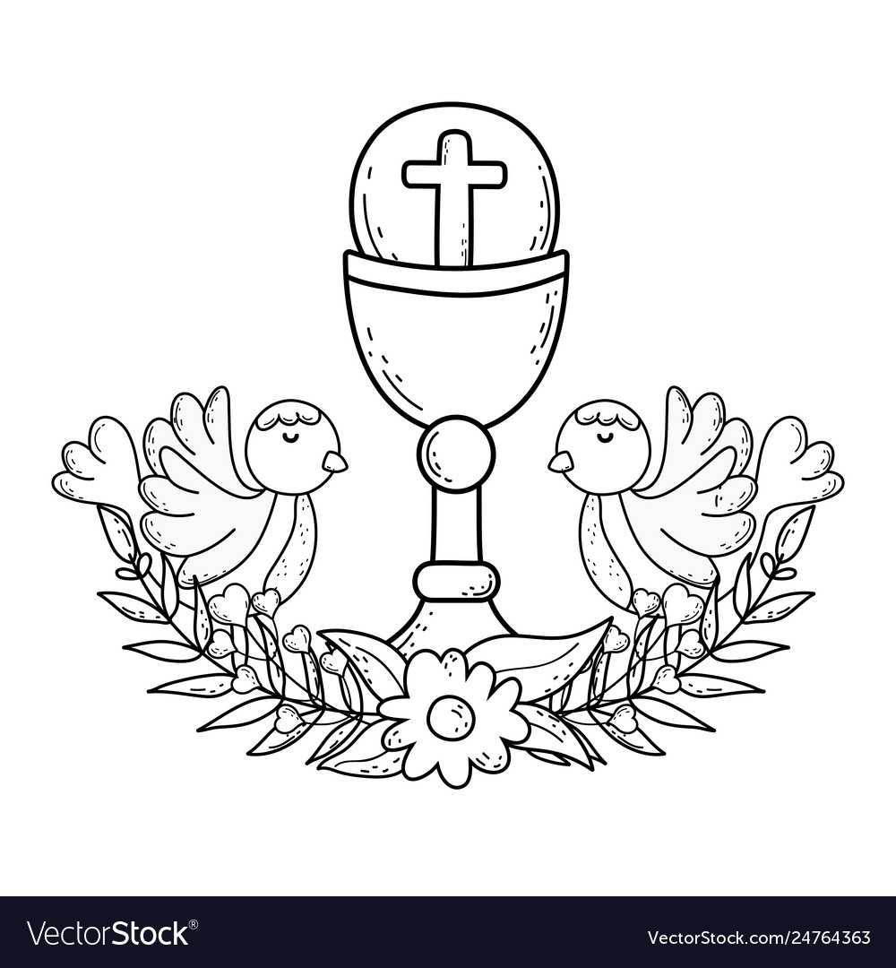 Sacred chalice religious with doves birds Vector Image