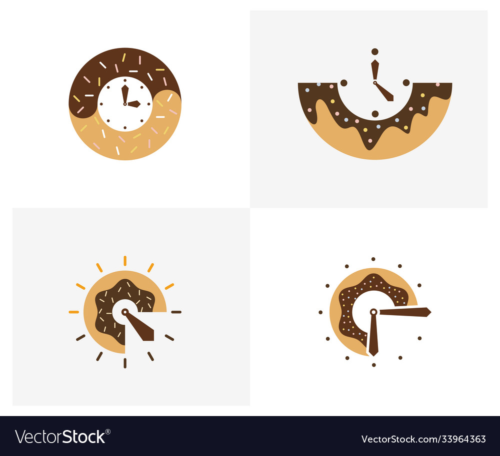 Set donuts clock logo design template bakery