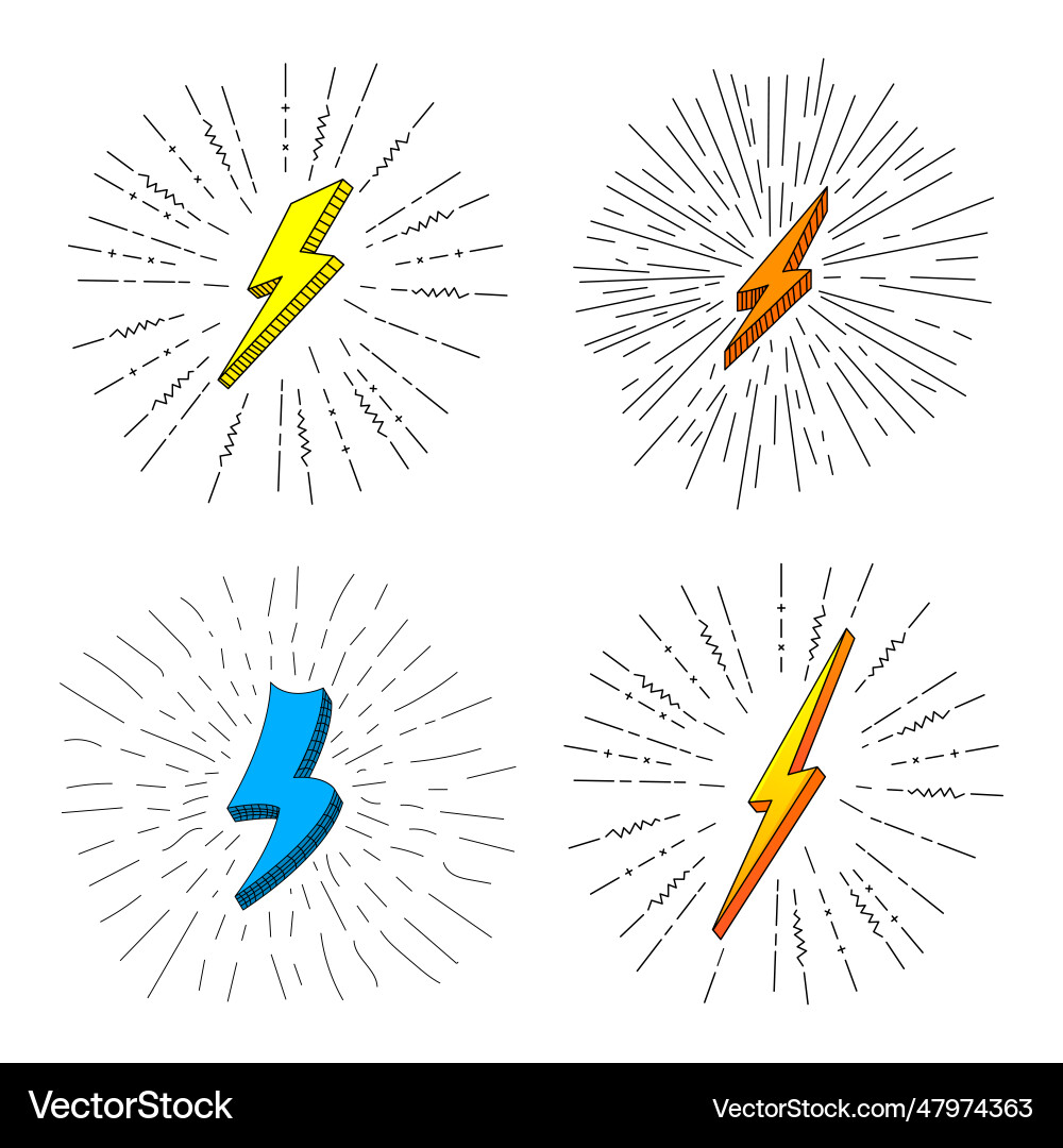 Set lightning bolt thunderbolt lightning strike Vector Image