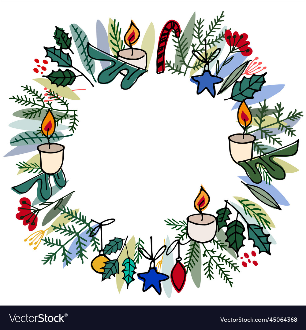 Advent wreath frame with fir tree branches Vector Image