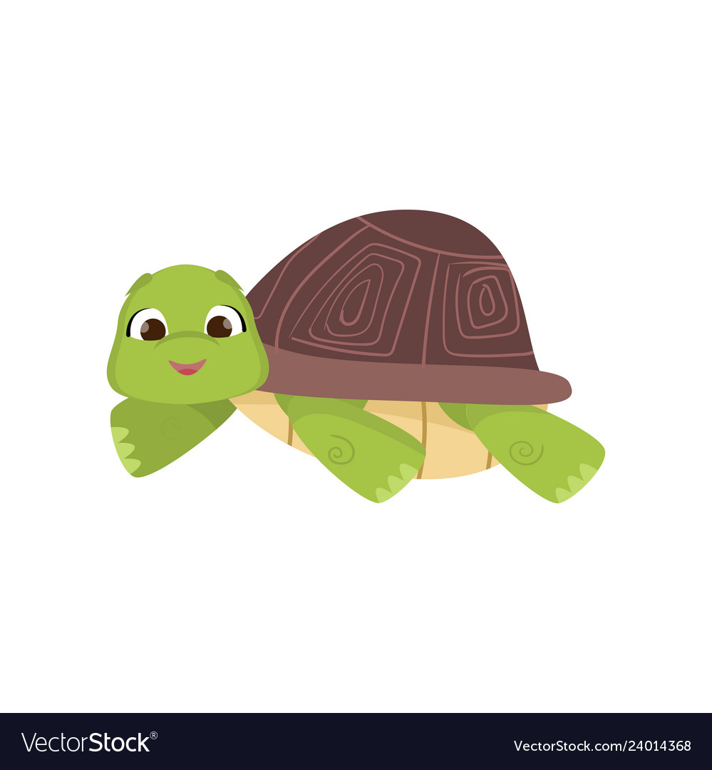 Cartoon comic green turtle lying on stomach Vector Image