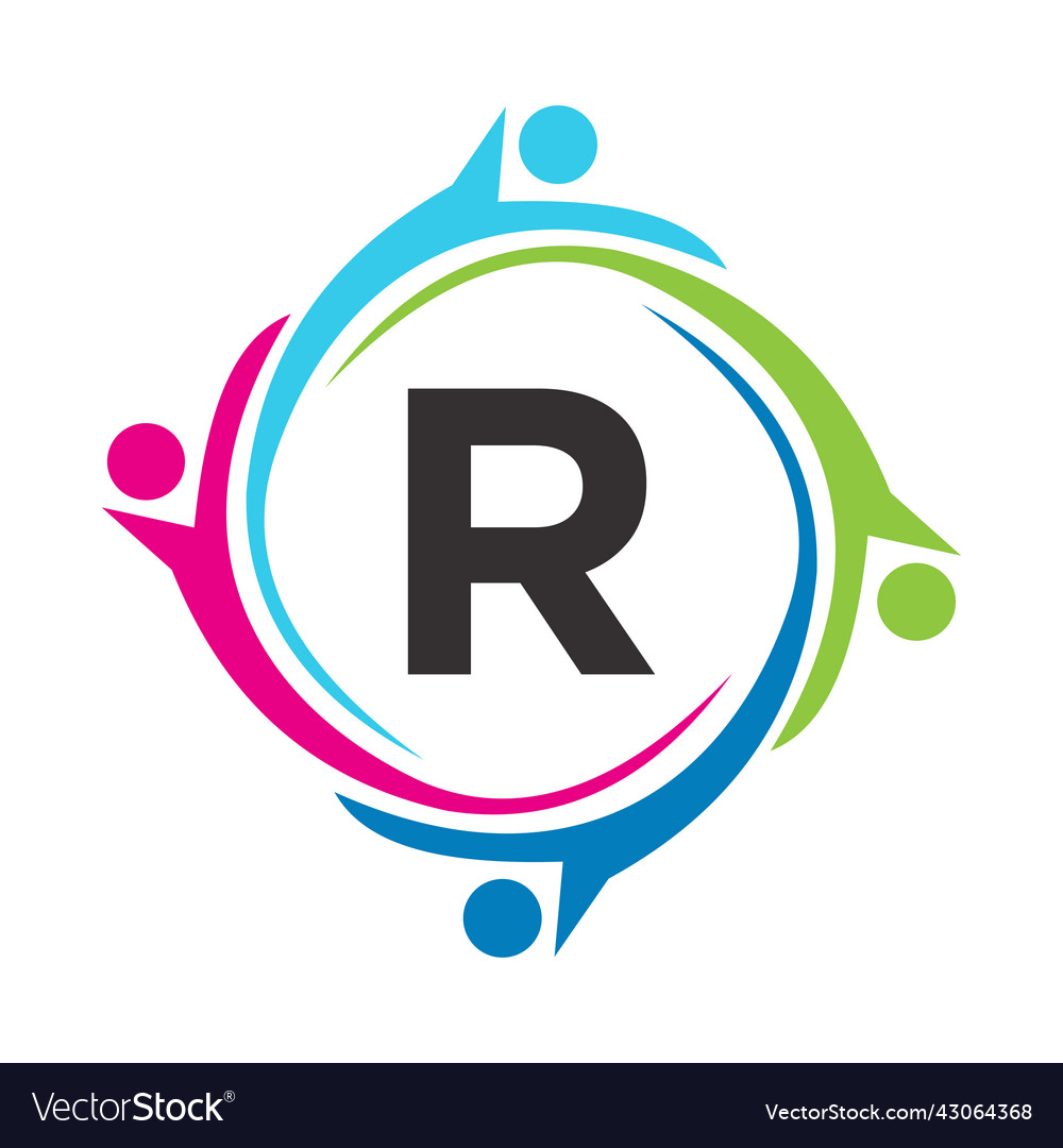 Letter r teamwork logo unite symbol charity sign