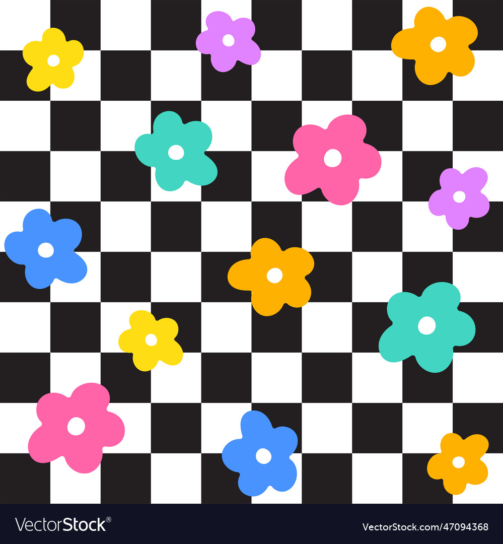 Pastel rainbow color daisy flower black check Vector Image