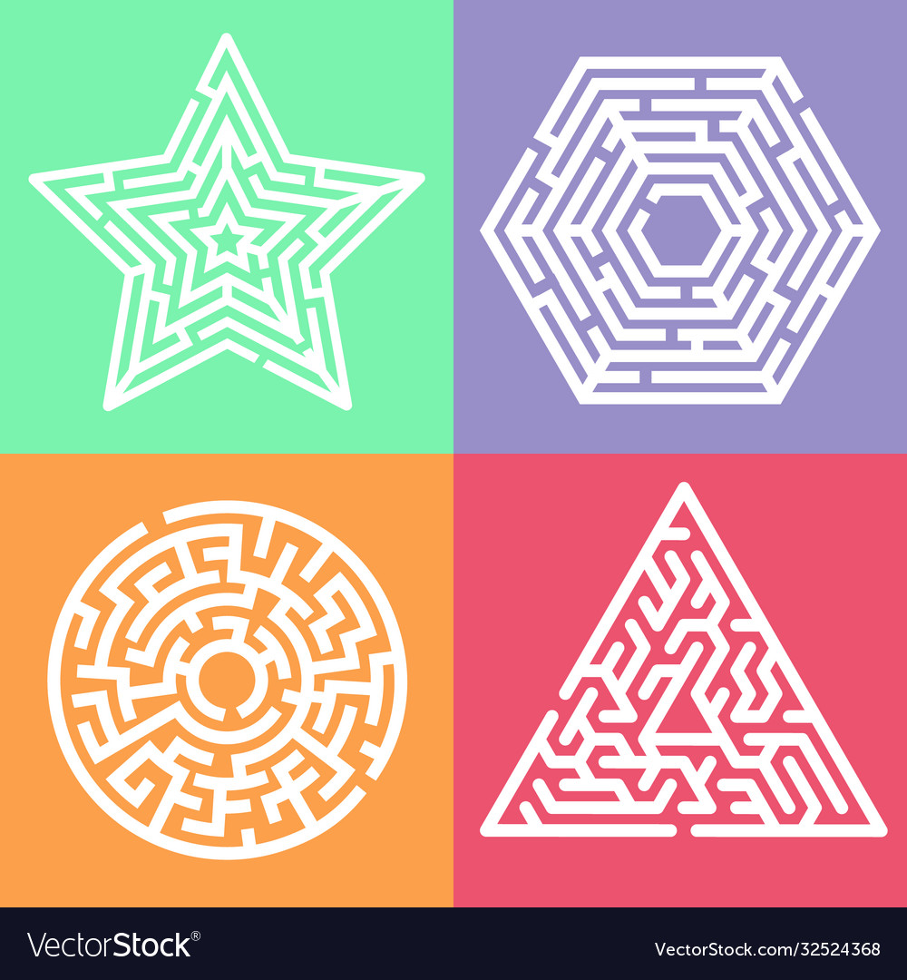 Set maze labyrinth game for kids Royalty Free Vector Image