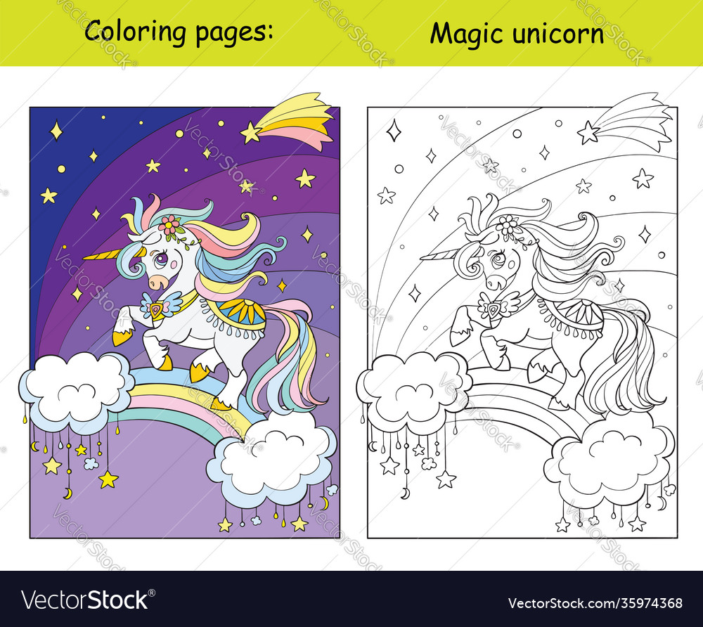 Unicorn flying in night sky coloring