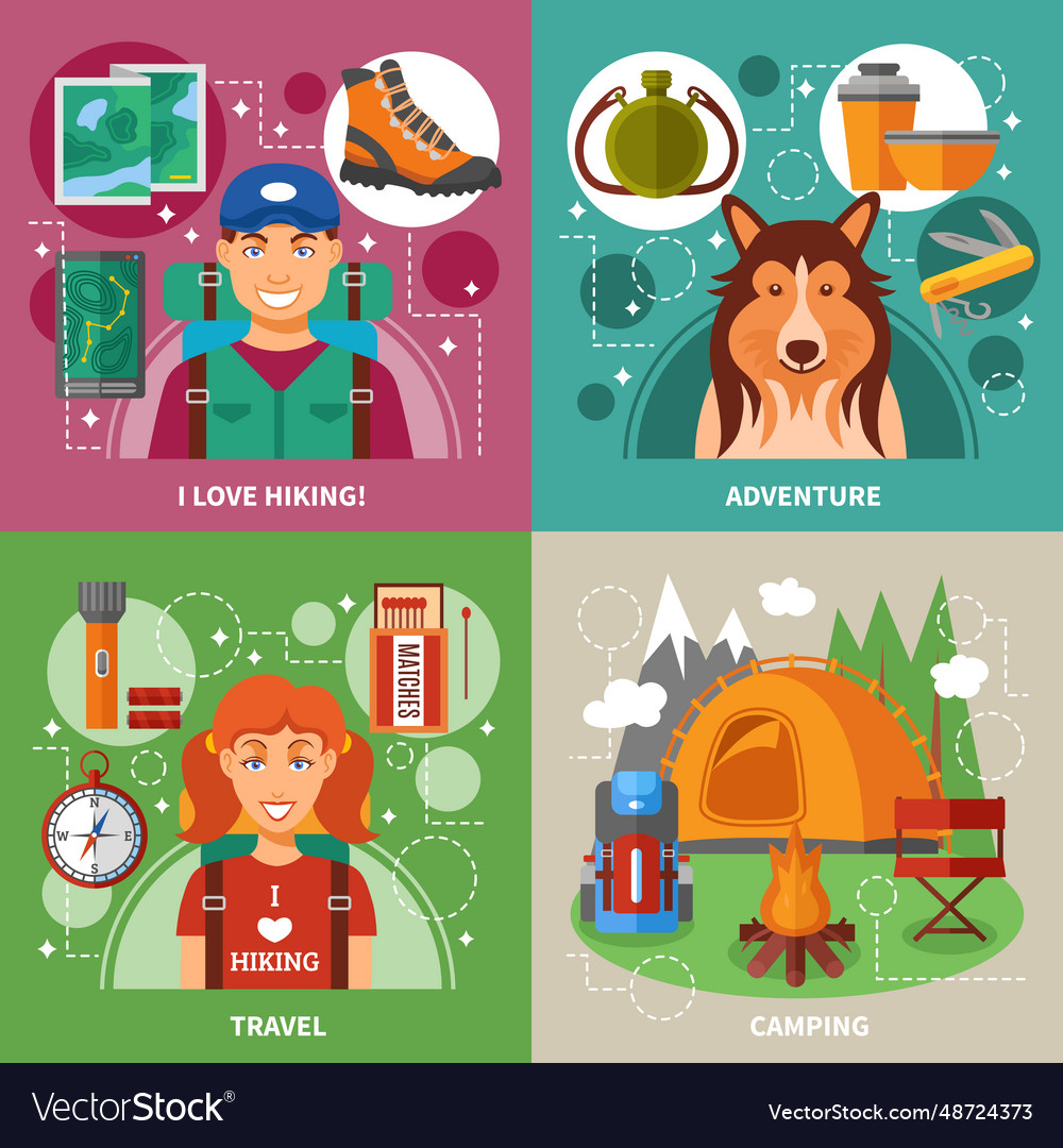 Hiking 2x2 design concept Royalty Free Vector Image