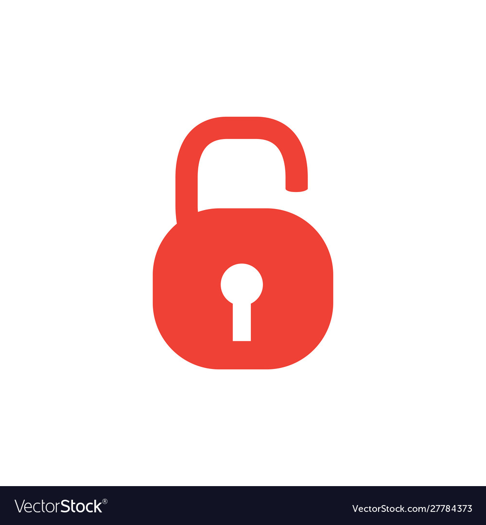 Open lock red icon on white background flat