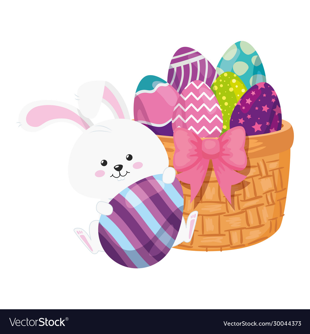 Rabbit and cute eggs easter decorated with basket