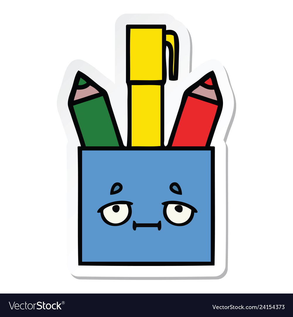 Sticker of a cute cartoon pencil pot