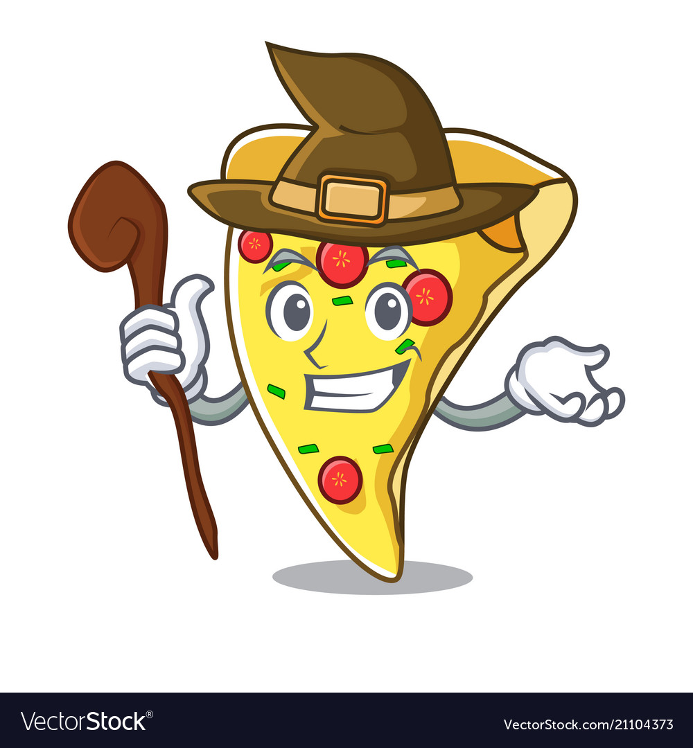 Witch pizza slice mascot cartoon Royalty Free Vector Image