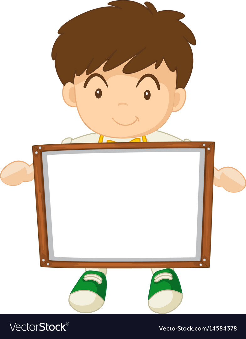 Boy holding white board Royalty Free Vector Image