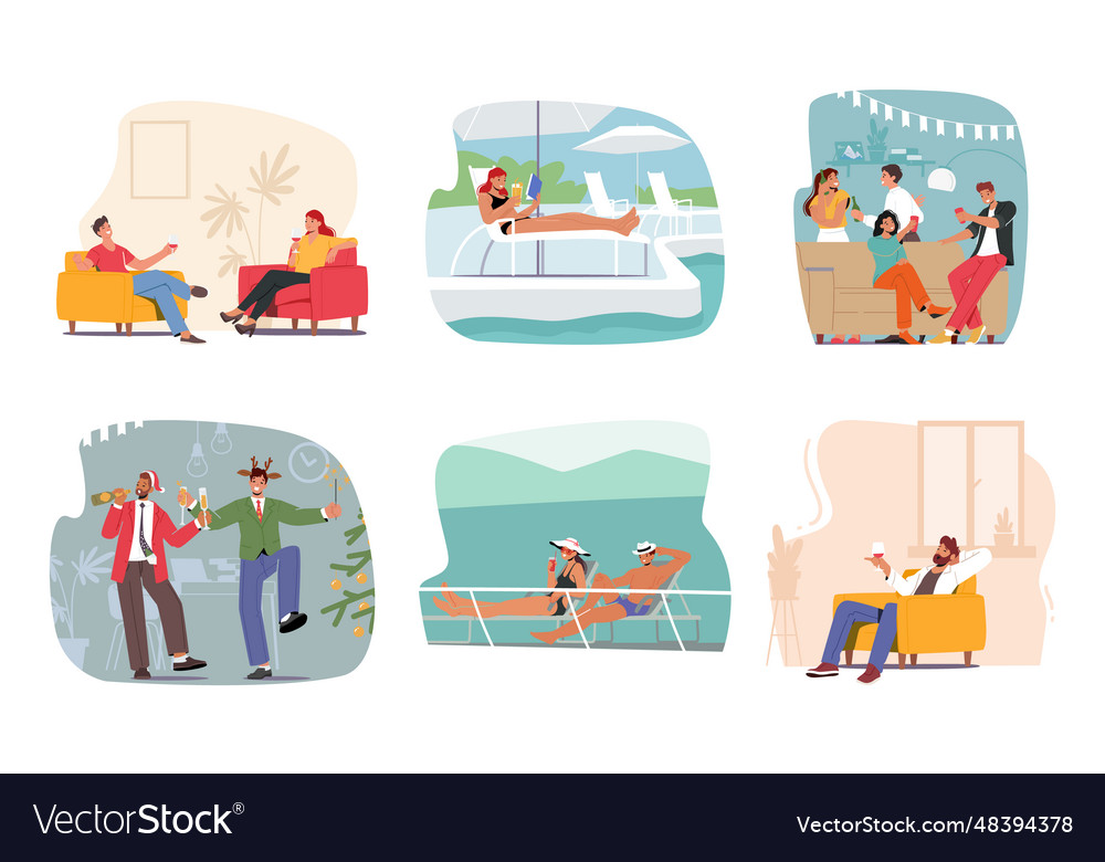 Characters unwind and celebrate with alcohol Vector Image