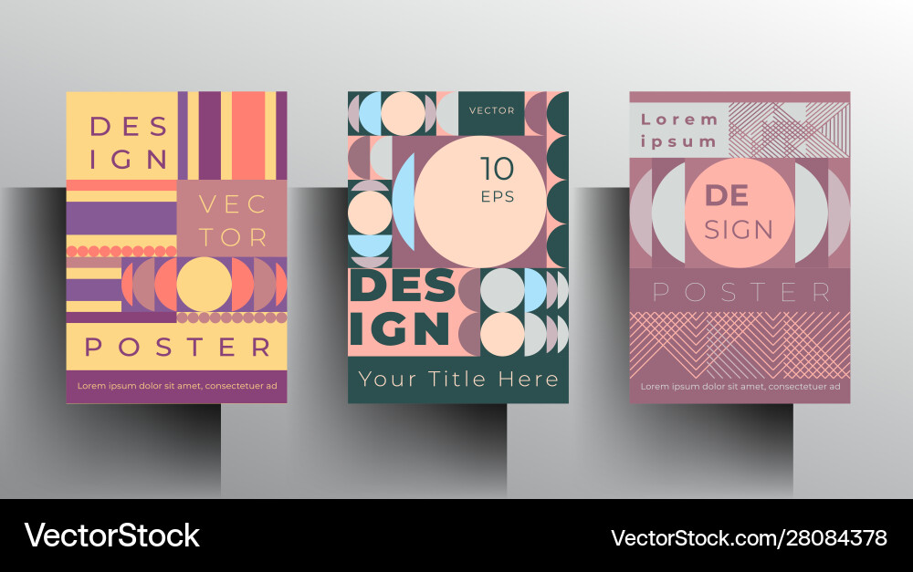 Geometric poster template set multicolored modern Vector Image