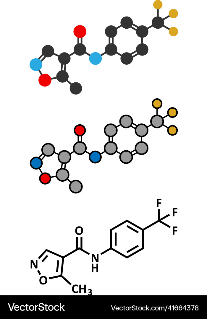 Leflunomide rheumatoid arthritis drug molecule Vector Image