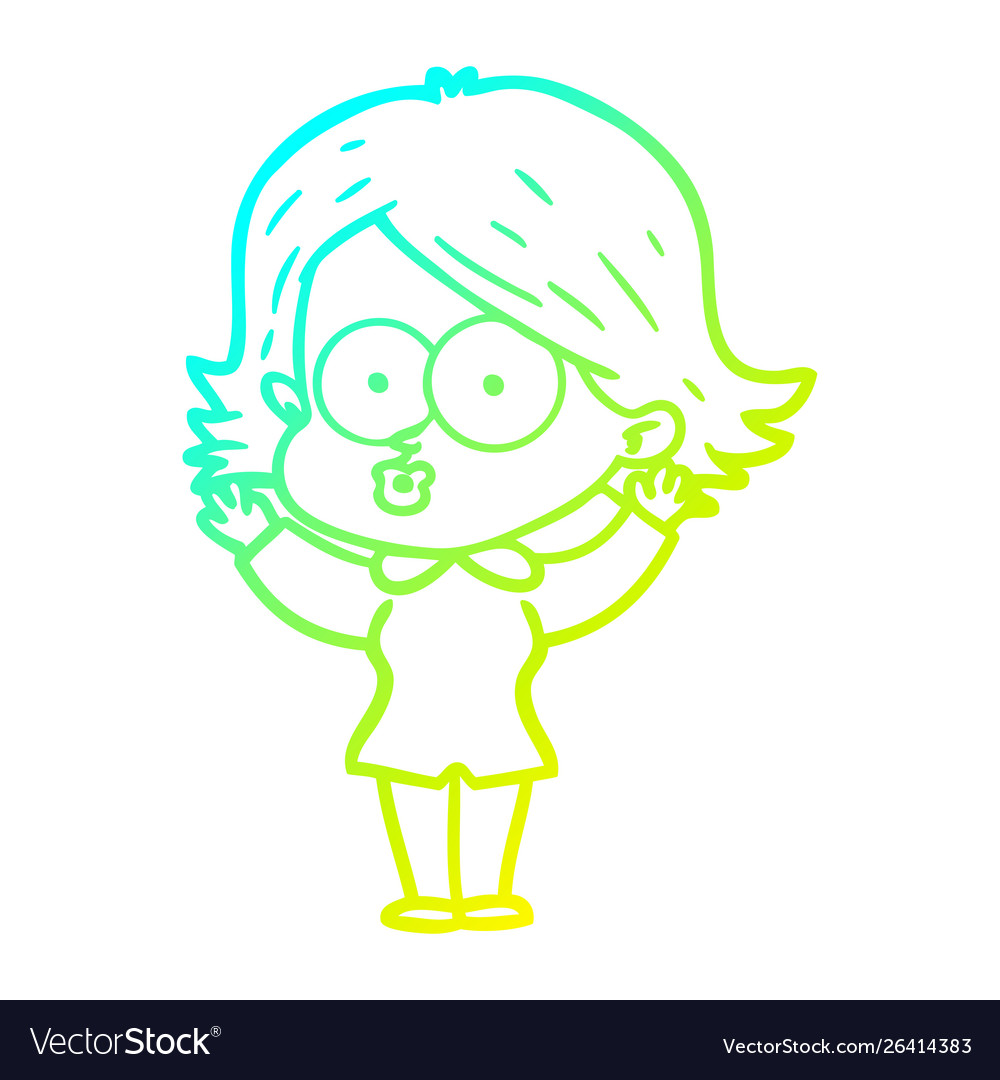 Cold gradient line drawing cartoon girl pouting