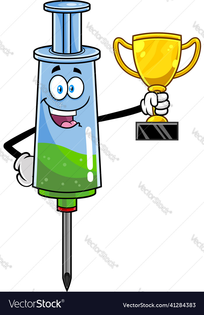 Happy medical syringe vaccine cartoon character Vector Image