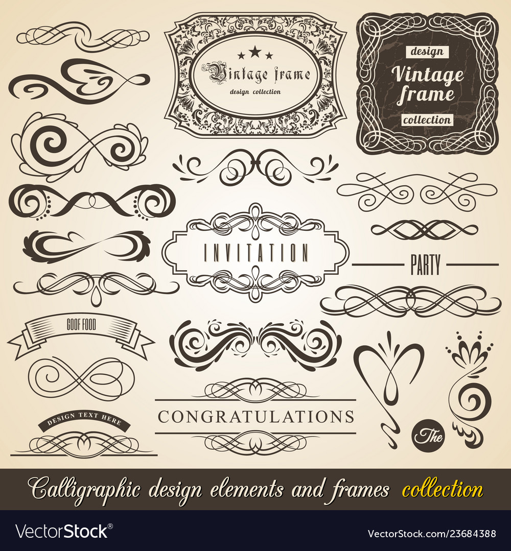 Calligraphic Design Elements And Frames Vintage Vector Image