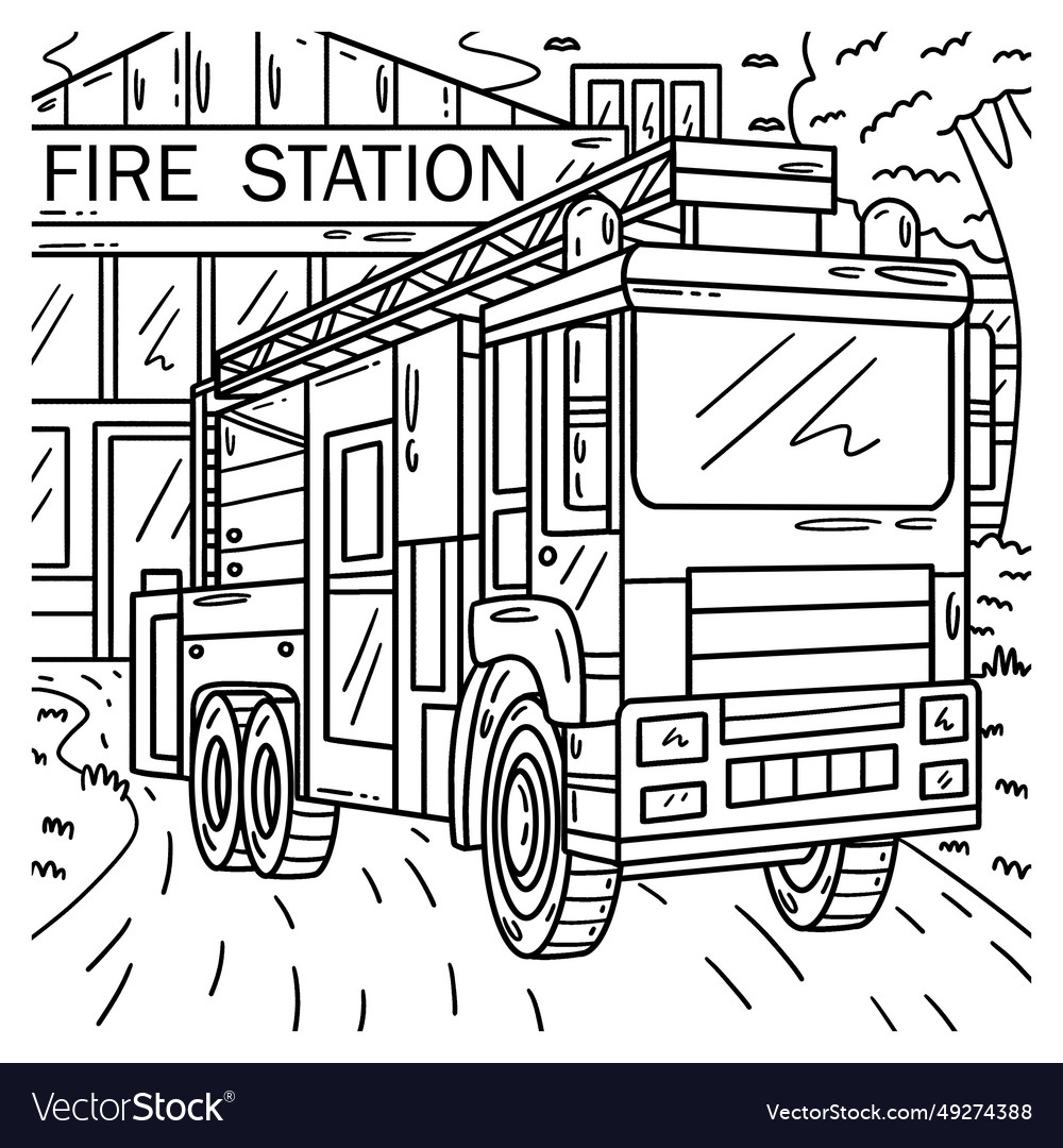 Firefighter truck coloring page for kids Vector Image