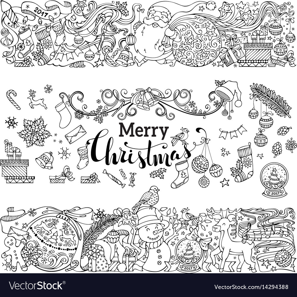 Hand-drawn doodles merry christmas decorations