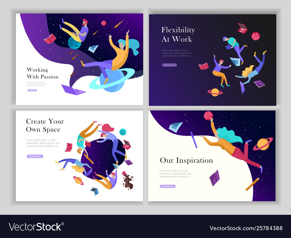 Landing page templates set inspired people flying Vector Image