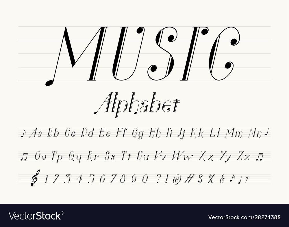 Music font black italic Royalty Free Vector Image