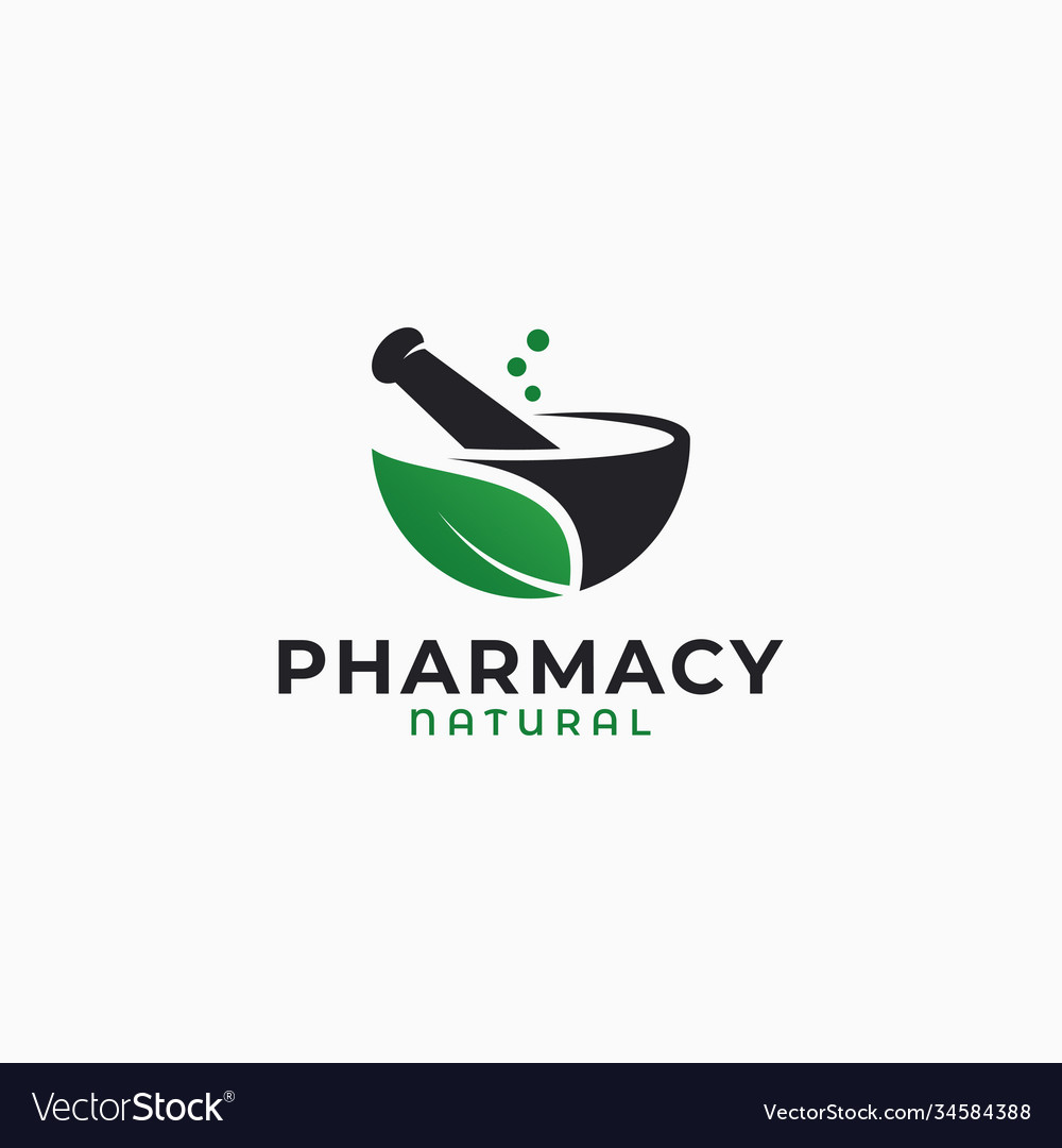 Pharmacy logo with herbal leaf on white background