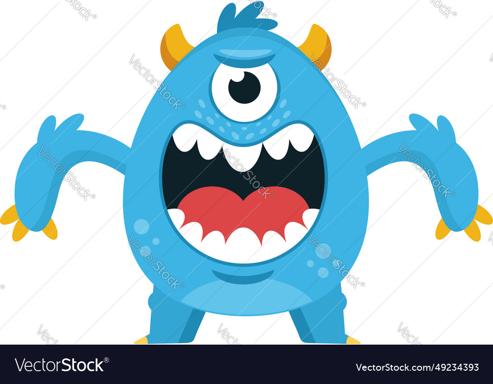 Angry blue monster cartoon character