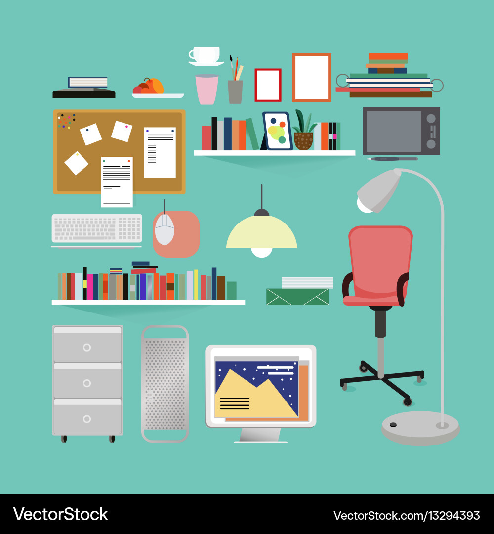 Flat room interior elements set Royalty Free Vector Image