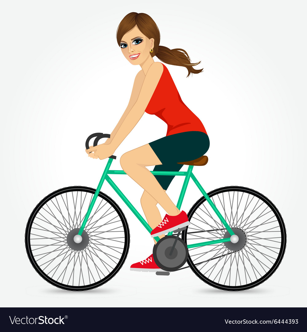 Girls shop riding bicycle