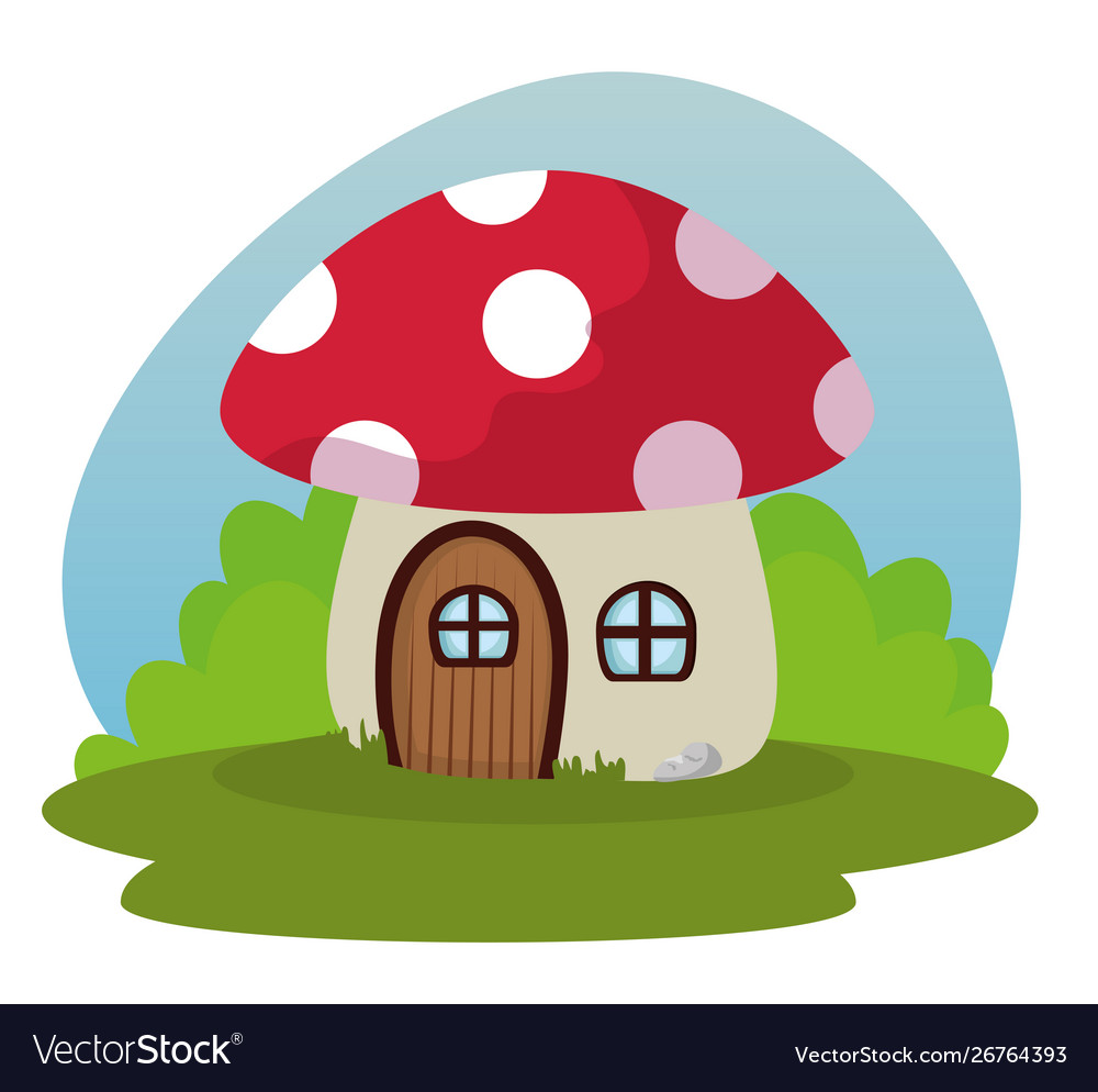 Fungus house with door and window bushes vector image Fungus house with door and window bushes