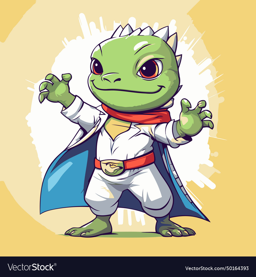 Funny cartoon green dragon in a superhero costume Vector Image