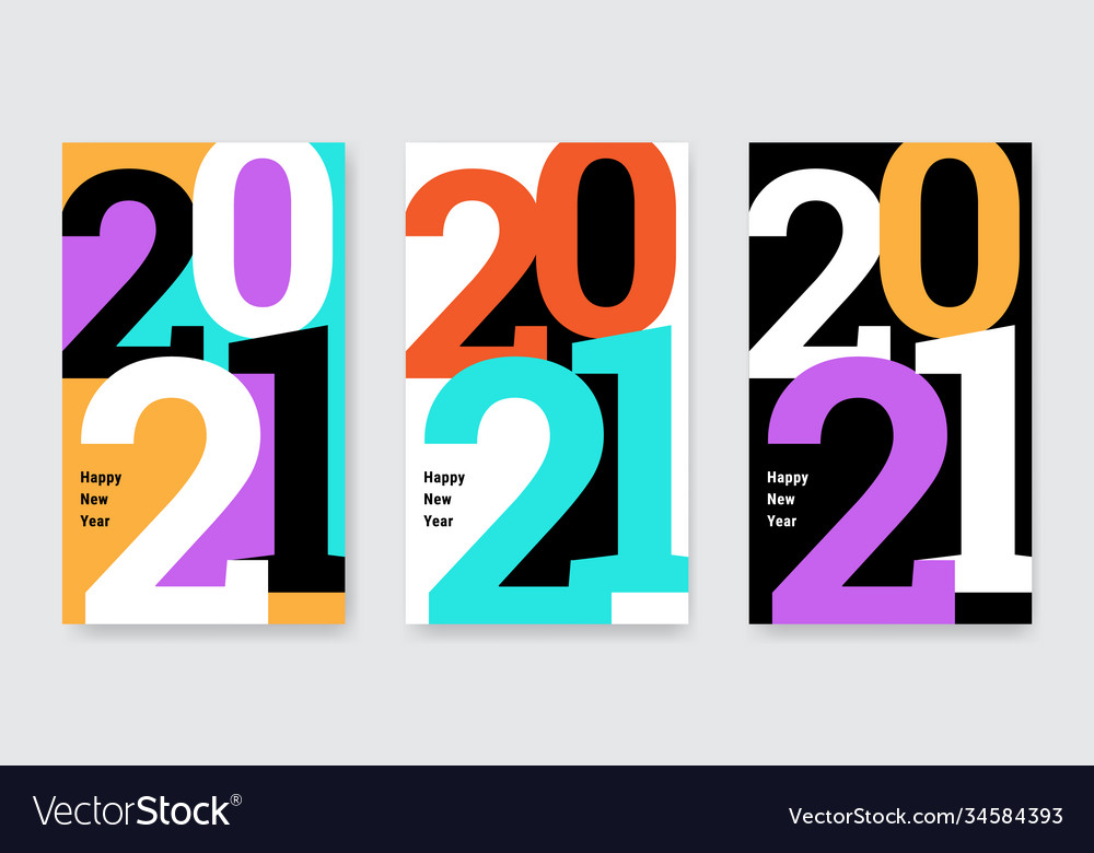 Happy new year 2021 posters set vector image Happy new year 2021 posters set