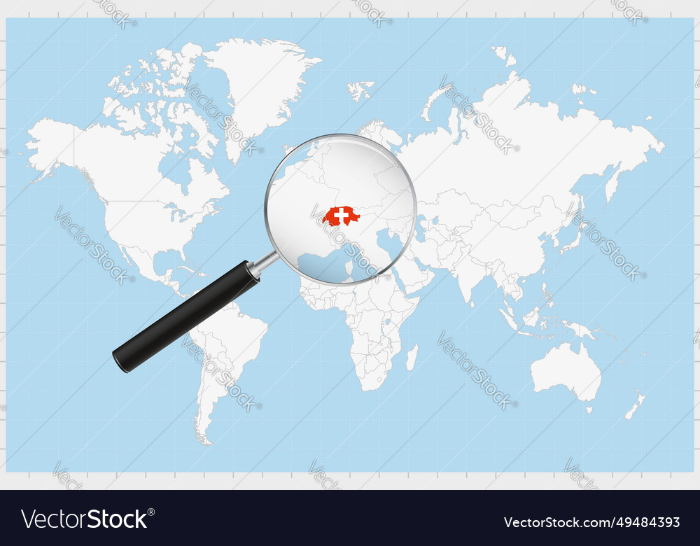 Magnifying glass showing a map of switzerland