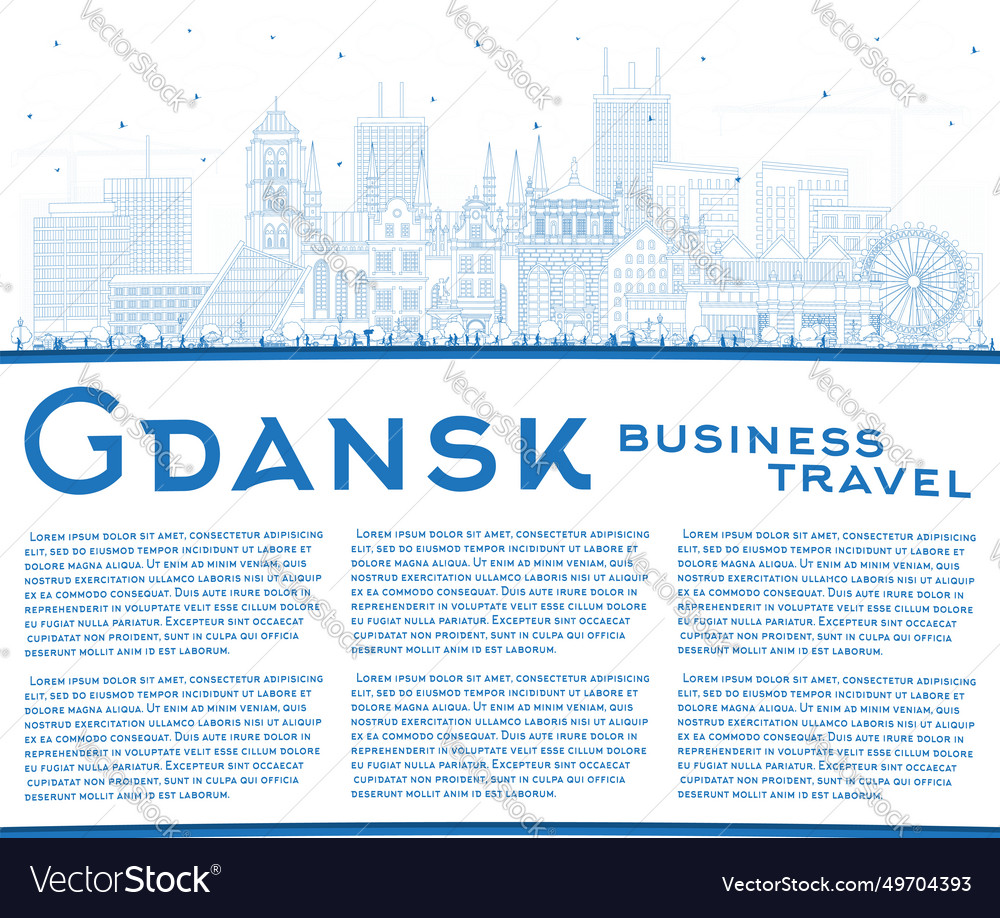 Outline gdansk poland city skyline with blue Vector Image