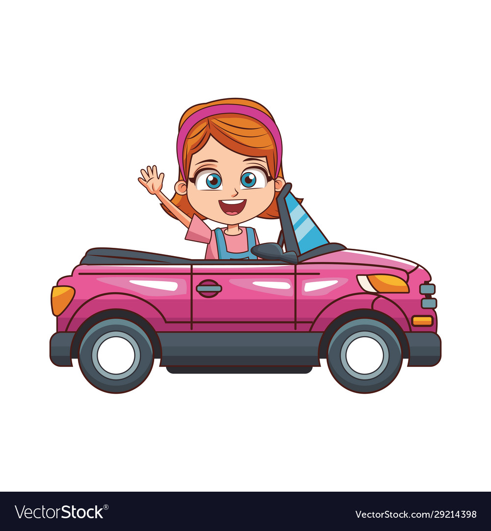 Cartoon girl in sport car icon colorful design Vector Image