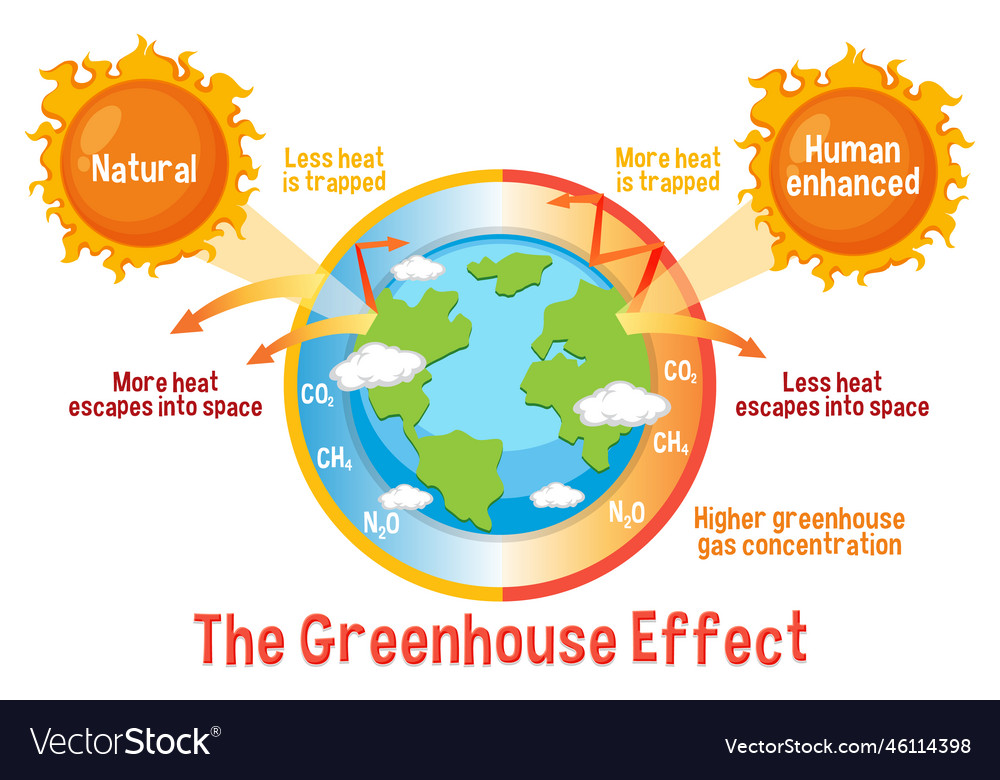 Diagram showing the greenhouse effect Royalty Free Vector