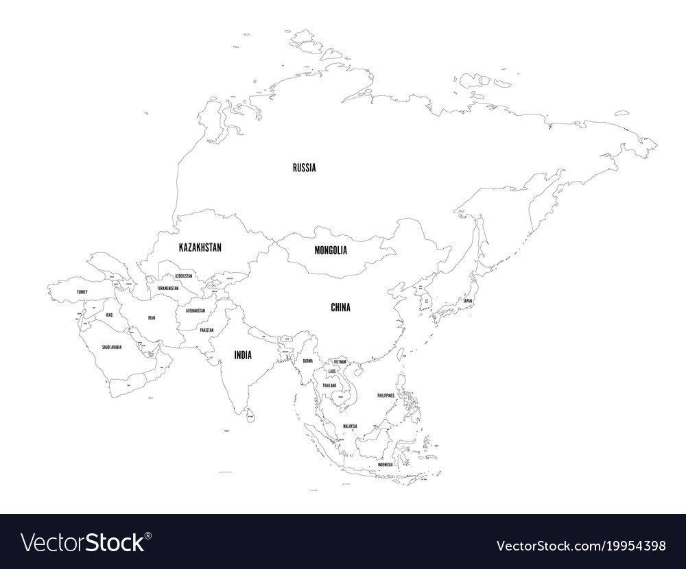 Контурная карта азии цветная