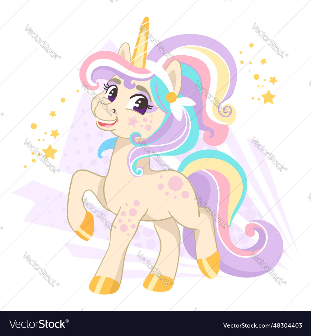 Cute cartoon character happy unicorn Royalty Free Vector