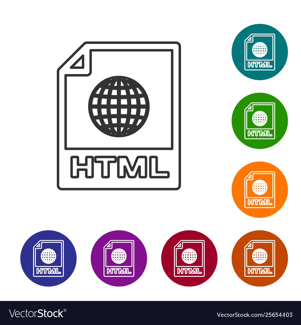 Grey html file document icon download button vector image Grey html file document icon download button