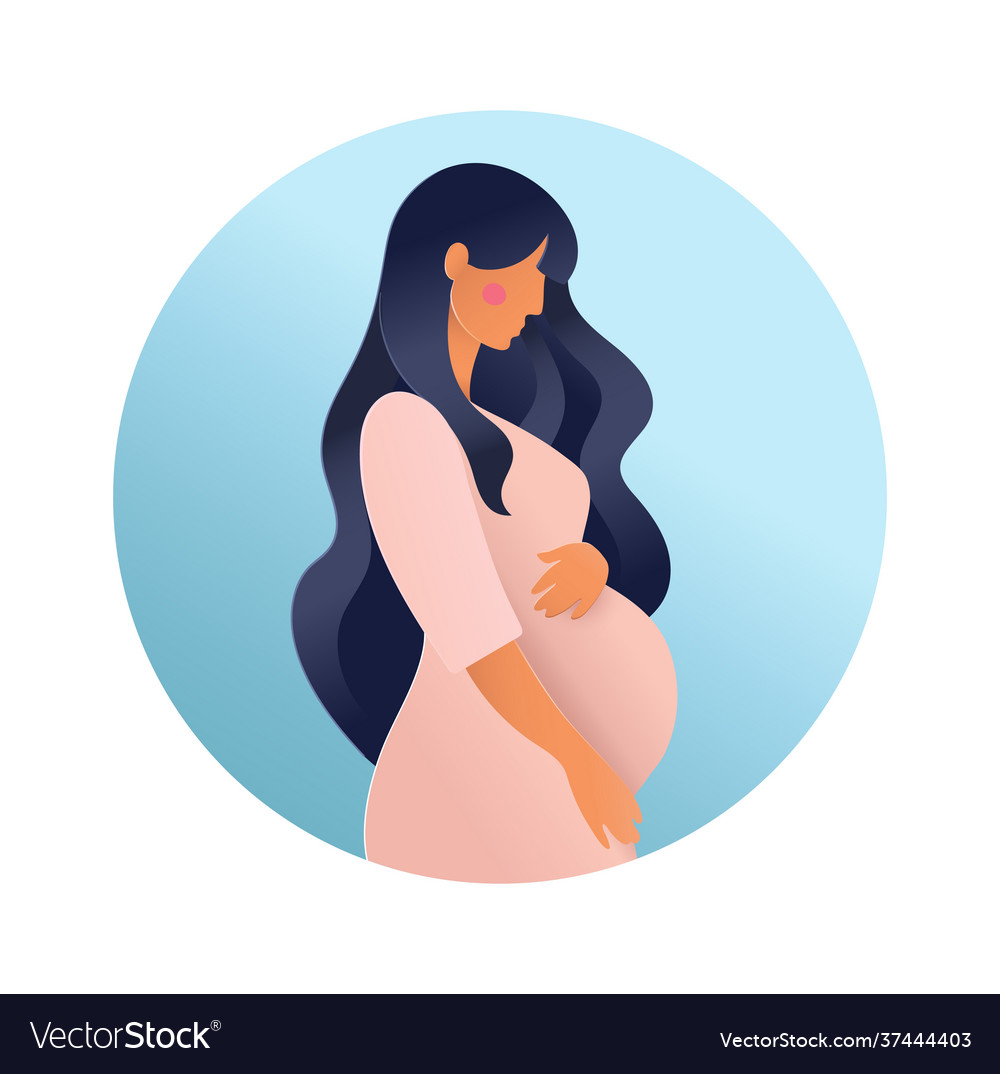 Pregnant woman side view round pregnancy logo Vector Image