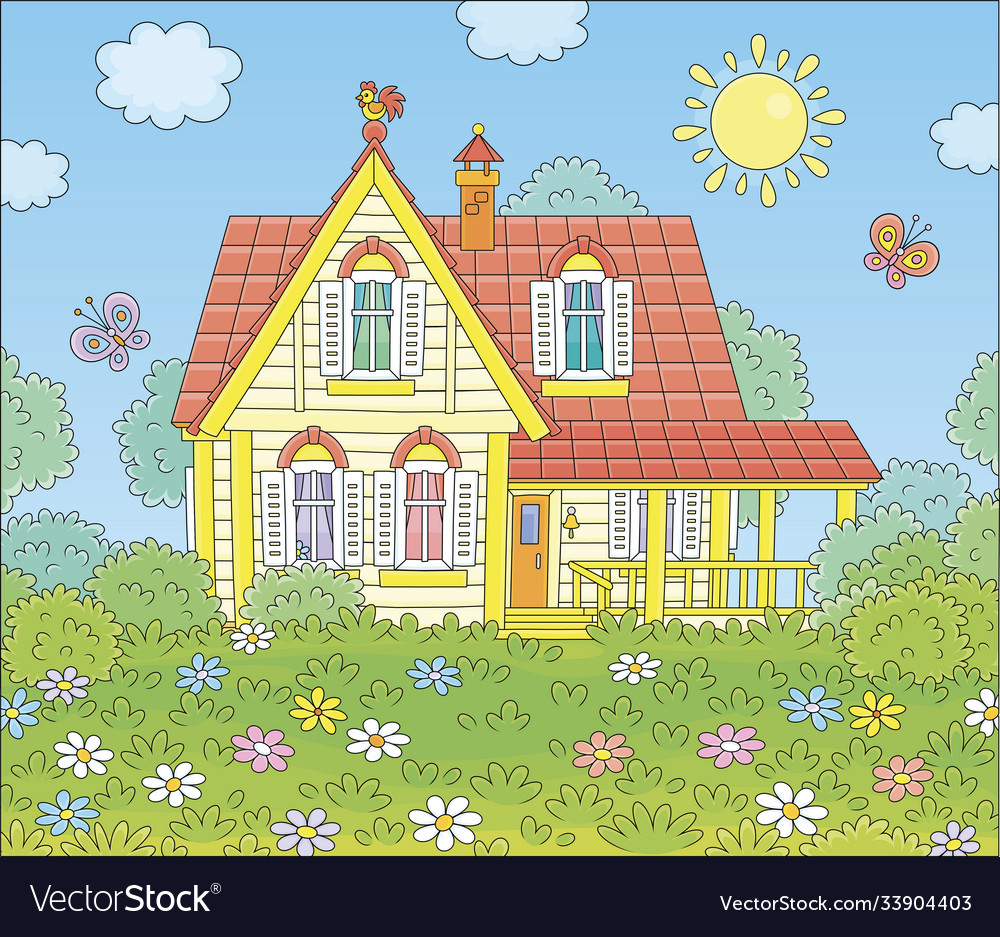 Village house on a sunny summer day Royalty Free Vector