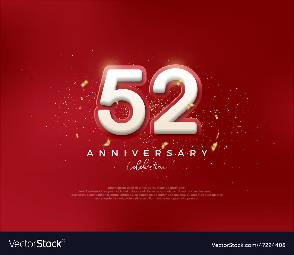 52nd anniversary number with 3d white numbers Vector Image