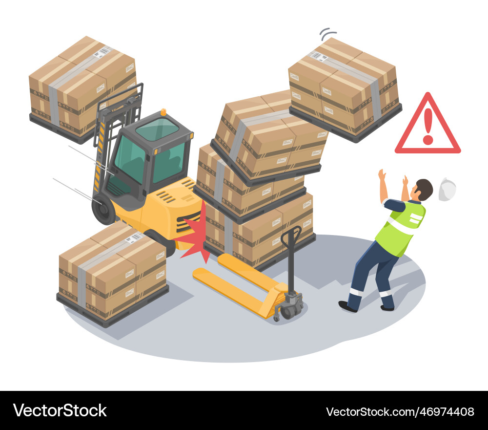 Accident in warehouse careless forklift Royalty Free Vector