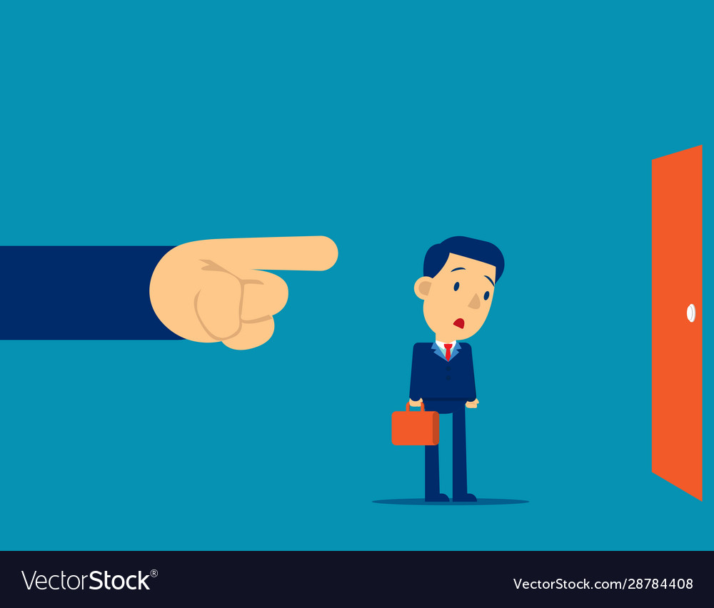 Being fired manager finger showing exit door Vector Image